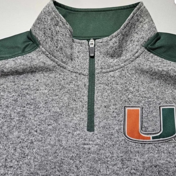Miami Hurricanes Sweater Mens Large Green NCAA Football Quarter Zip Pullover - Picture 4 of 12
